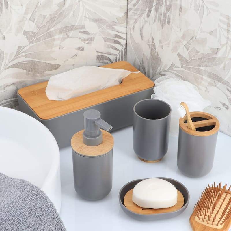 Grey Padang Bathroom Accessory Set 7-Pieces Bamboo