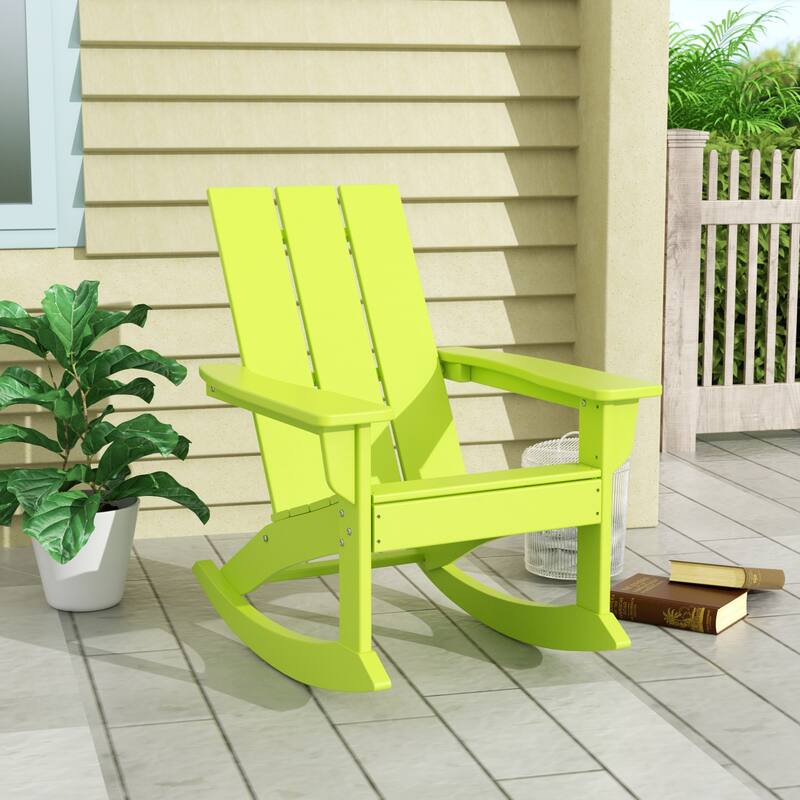 Shoreside Modern Eco-Friendly All Weather Poly Adirondack Rocking Chair - Lime