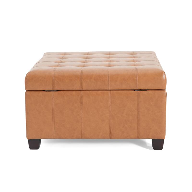 Modern Storage Ottoman, PU - Light Brown