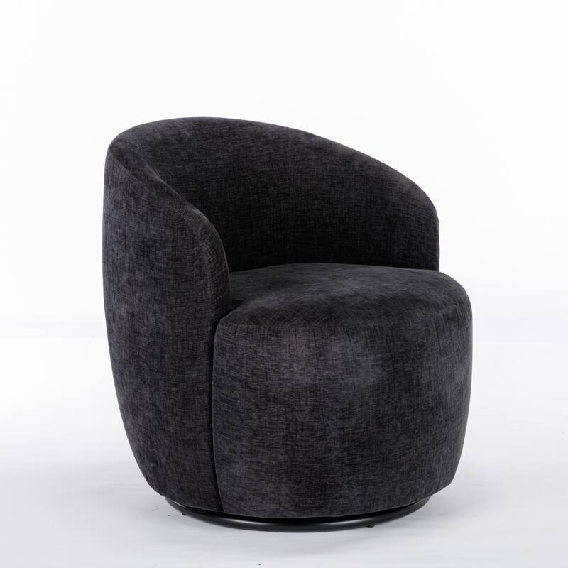 Chenille Fabric Swivel Accent Barrel Armchair with Coating Metal Ring