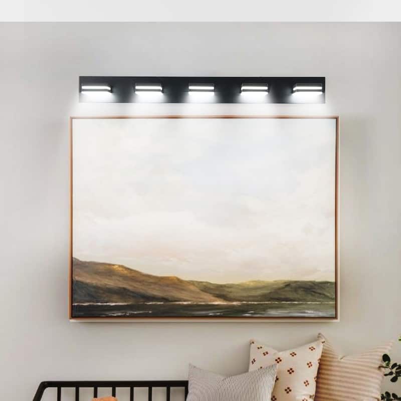 Modern Black LED Vanity Light, 5-Lights Wall Sconce for Bathroom and Mirror, Sleek Minimalist Design, Energy-Efficient