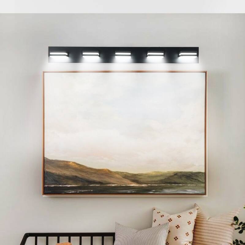 Modern LED Vanity Light, 5-Lights Wall Sconce for Bathroom and Mirror, Sleek Minimalist Design, Energy-Efficient - Black