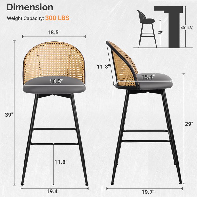 Upholstered Swivel Counter/ Bar Stools with Rattan Back