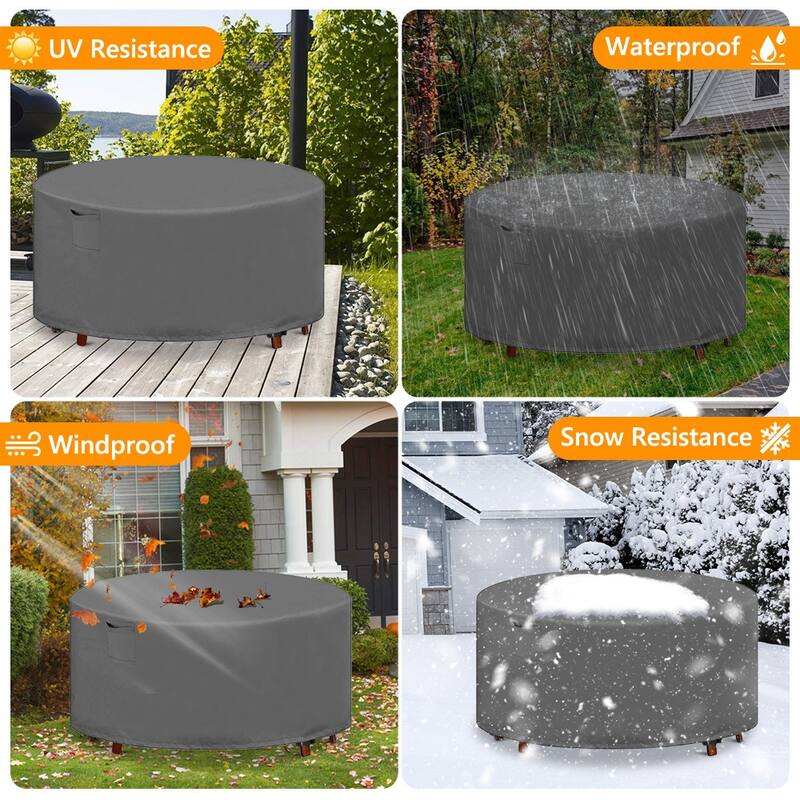 Heavy Duty Outdoor Furniture Cover Waterproof for Patio Round Table Chairs Set,Gray