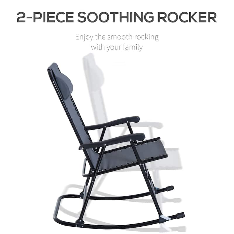 Outdoor 2-Piece Oversized Folding Rocking Camping Chair with Headrests