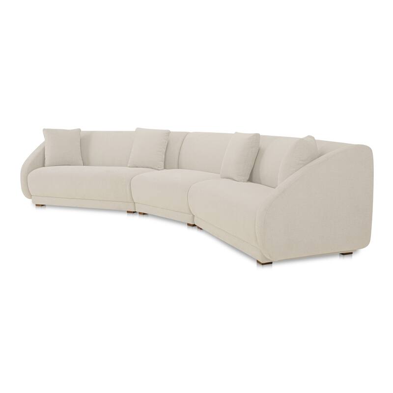 NADAAL STUDIOS Solace 3 Piece Modular Sectional with Slipper Chair, Sloped Arms, Plinth Base, Four Toss Cushions, White