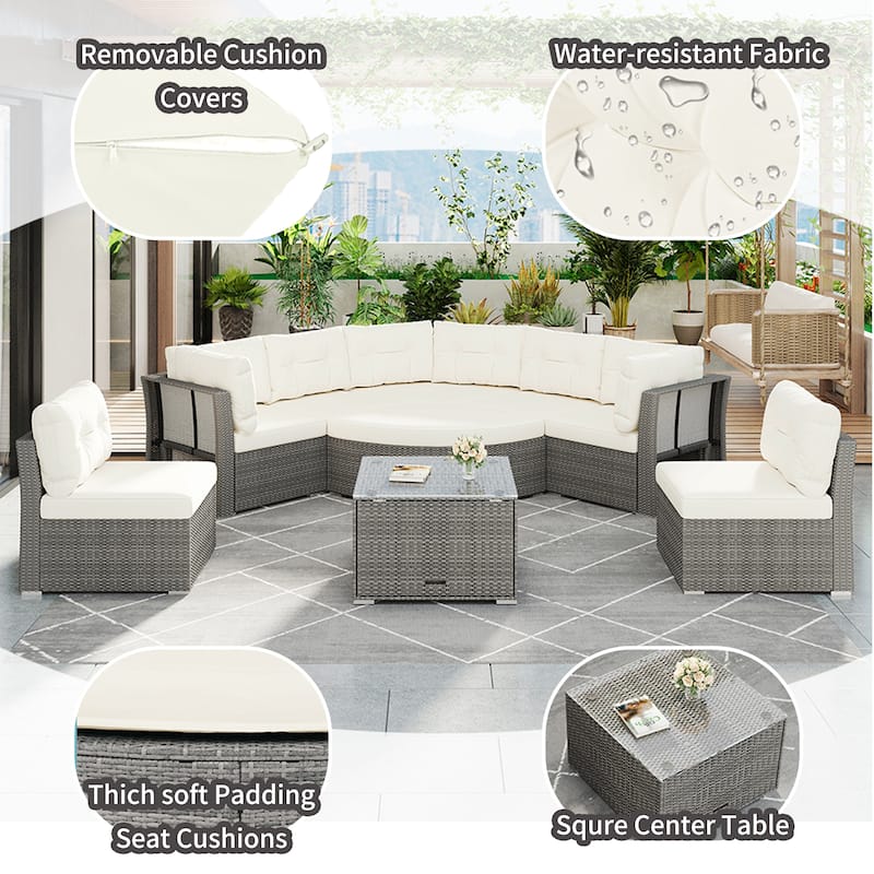 Outdoor Patio Rattan Sectional Set w/ Cushions & Table, Daybed Seating