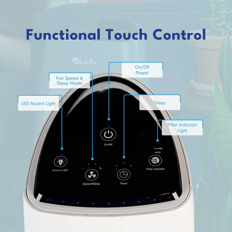 LivePure LP270THP Sierra Series Digital Tall Tower Air Purifier with Permanent Filtration