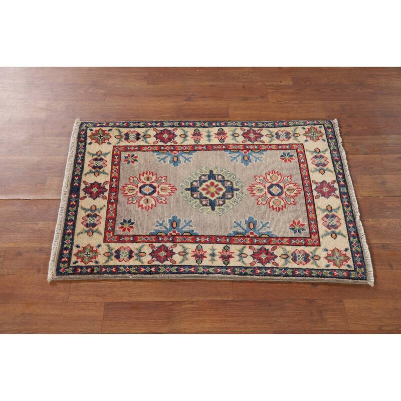 Geometric Kazak Oriental Foyer Rug Handmade Wool Carpet - 1'11" x 2'11"
