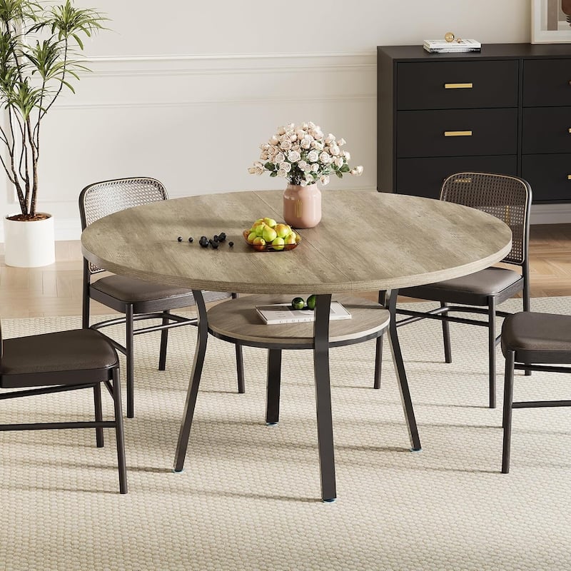 47" Round Kitchen Dining Table with Storage Shelf for Kitchen, Living Room (Table Only)