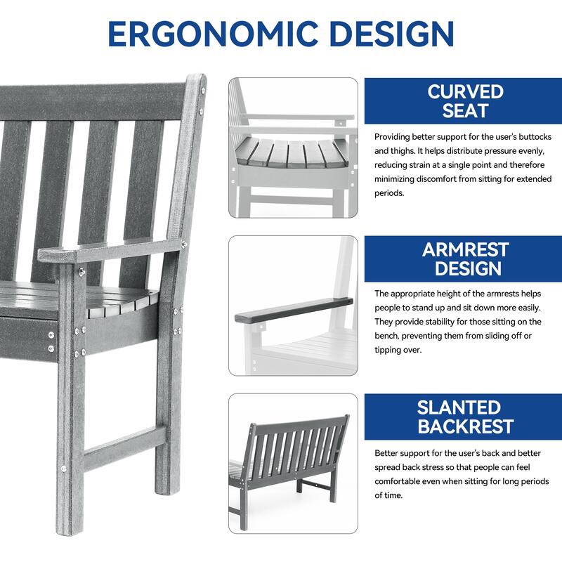 2-person HDPE Outdoor Seating Patio Bench with Arms and Back