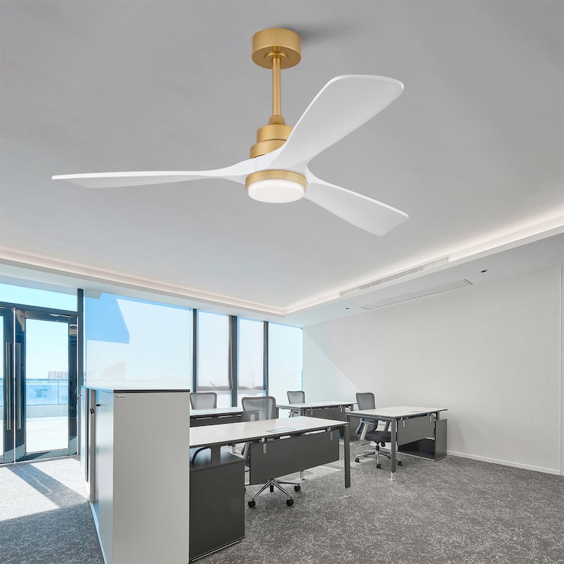 52 Inch Indoor Ceiling Fan With Dimmable LED Light 3 Solid Wood Blades Remote Control Reversible DC Motor - Gold+White