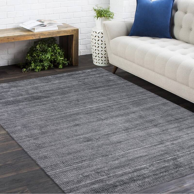 Overton Handmade Modern Contemporary Striped Area Rug - 5' x 8' - Dark Gray