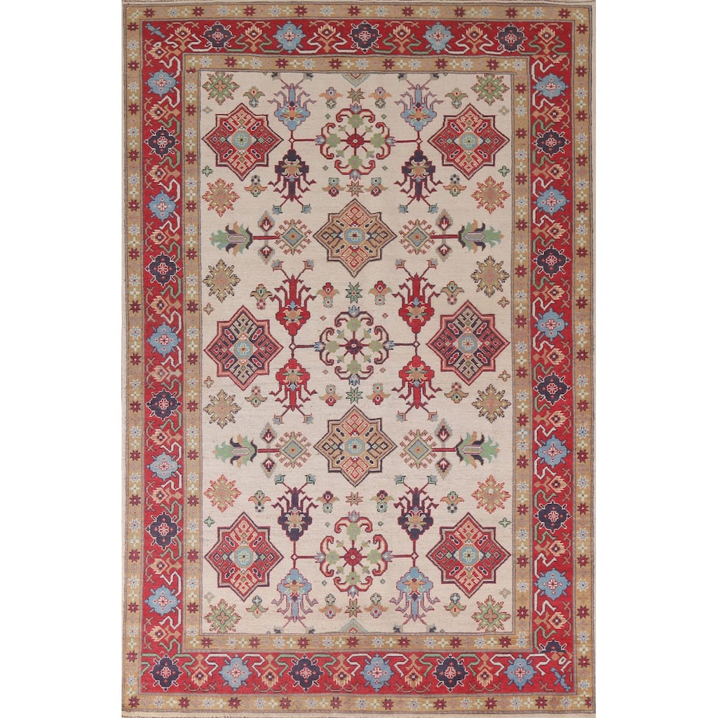 Hand Knotted Oriental 100% Wool Carpet Traditional All-Over Beige & Ivories Kazak Area Rug - 9' 9'' X 6' 5''