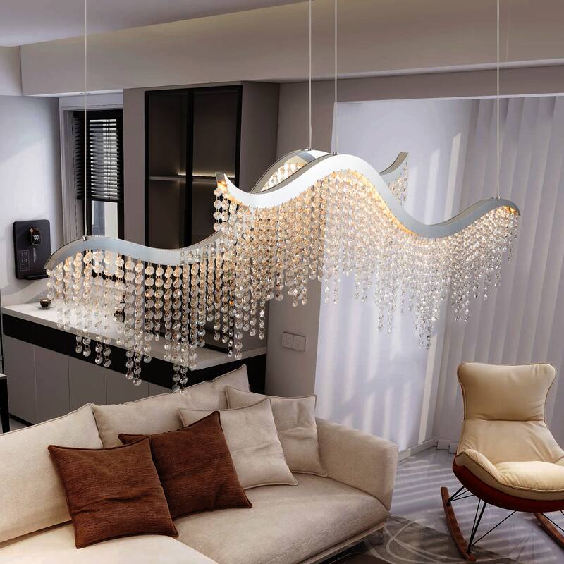 Dangling Wave Crystal Chandeliers for Living Room,Dinging Room