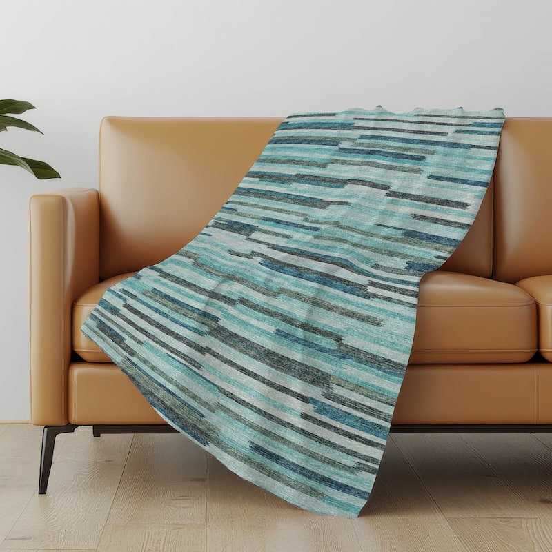 Premium Machine Washable ASB114 Modern Stripes Sherpa Throw Blanket - Turquoise - 4'2" x 5'10"