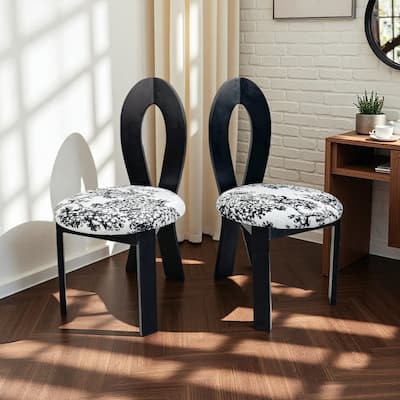 Key-Design Linen Upholstered Dining Chairs Set of 2 with Round Cushion