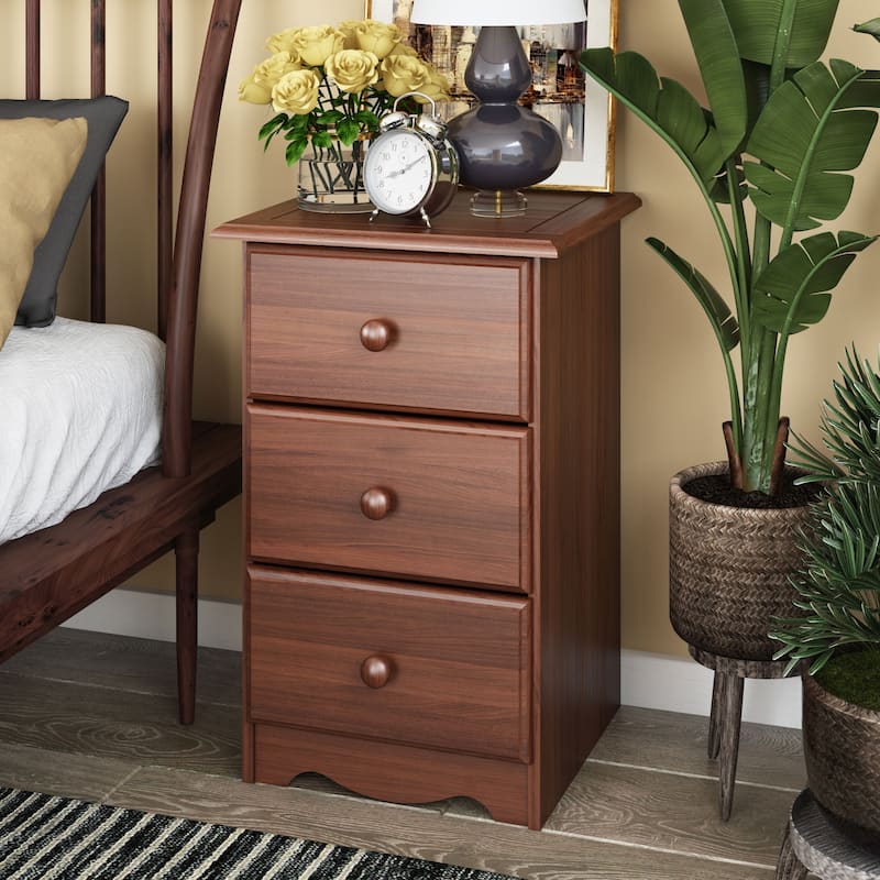 Palace Imports 100% Solid Wood 3-Drawer Nightstand with Metal or Wooden Knobs - Mocha