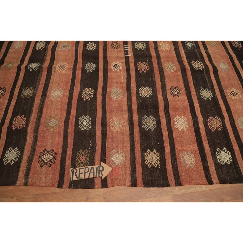 Hand Woven Oriental 100% Wool Carpet Southwestern Tribal Oranges & Rust Kilim Area Rug - 11' 6'' X 5' 11''