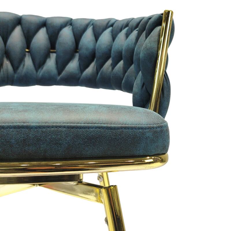 360 Swivel Suede Woven Bar Chair Set of 4, Upholstered Barstools with Metal Base