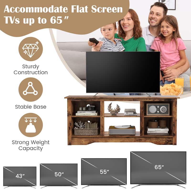 Engineered Wood 65 inches TV Stand with 6 Storage Cubby Shelves and Fireplace Space - 58" x 16" x 24.5"