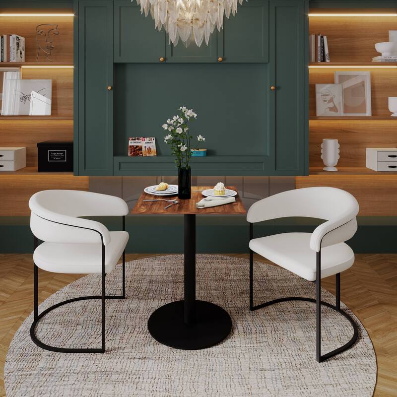 Vail Square Dining Table with 24 in. MDF Tabletop in Black Stainless Steel Round Pedestal Base Accent Kitchen Table