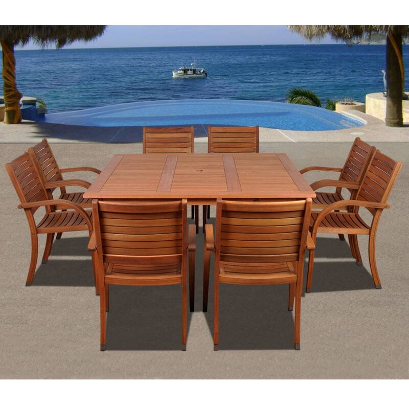 9-Piece Brown Arizona Eucalyptus Square Patio Dining Set 59"