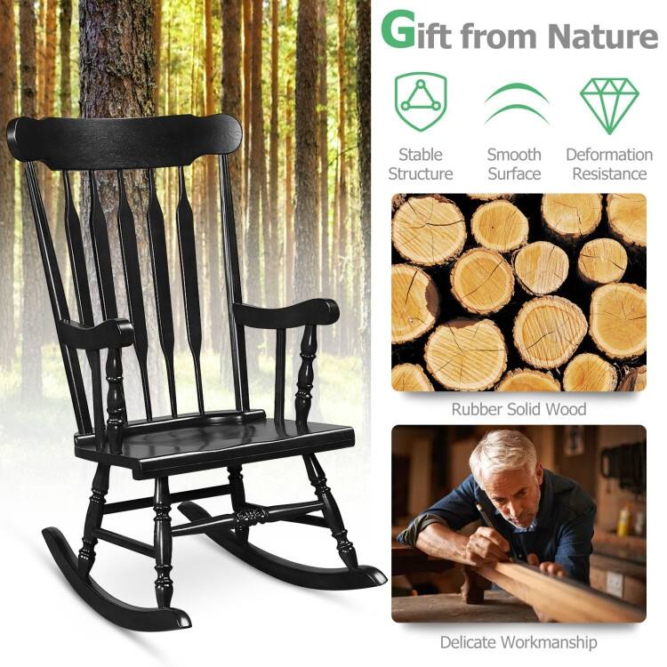 Rocking Chair with Solid Wooden Frame for Garden and Patio - 25.5" x 32.5" x 46.5"(L x W x H)