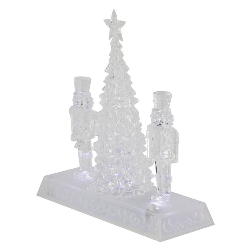LED Lighted Icy Crystal Nutcracker and Christmas Tree Decoration - 9" - White Lights