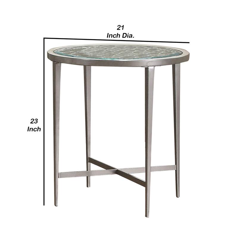 21 in. Silver and Clear Round Glass End Table, Sturdy Build End Side Table for Living Rooms