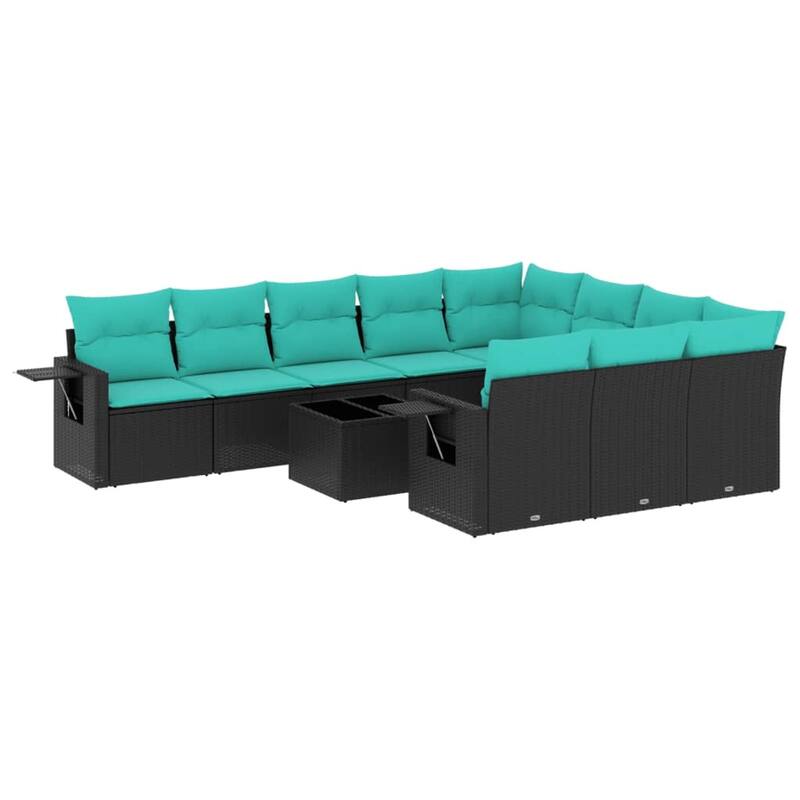 vidaXL Patio Sofa Set with Cushions Outdoor Conversation Furniture Poly Rattan - 24.4 x 24.4 x 27.2