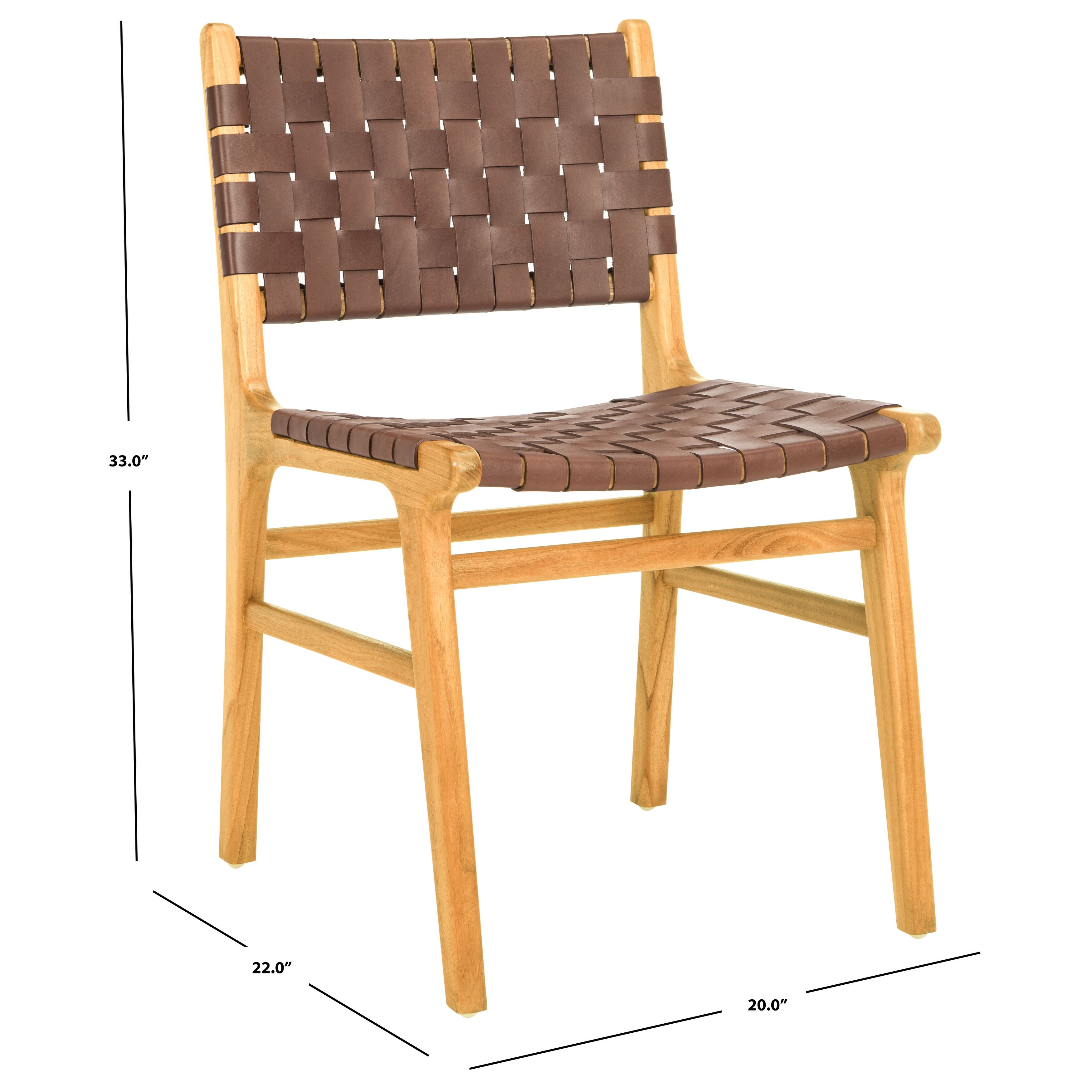 TEAK & LEATHER DINIG CHAIR① SAFAVIEH Taika Woven Leather Dining Chair - Cognac / Natural - Bed