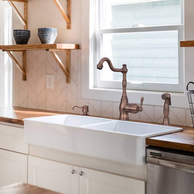 One-Handle Copper Widespread Kitchen Faucet with Side Sprayer