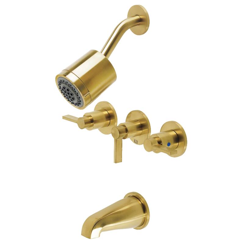 NuvoFusion Three-Handle Tub and Shower Faucet - Brushed Brass