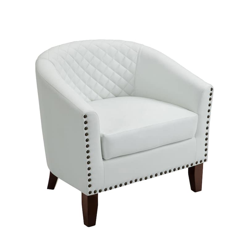 Modern Leather Nailheads Trim Barrel Accent Chairs with Wood Legs