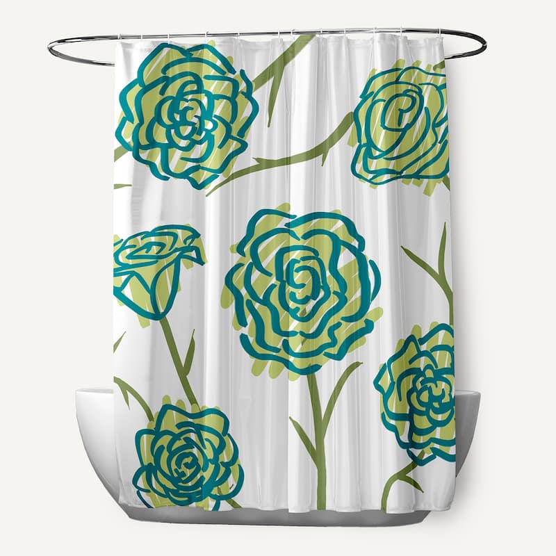 71 x 74-inch Spring Floral 1 Floral Print Shower Curtain - Green