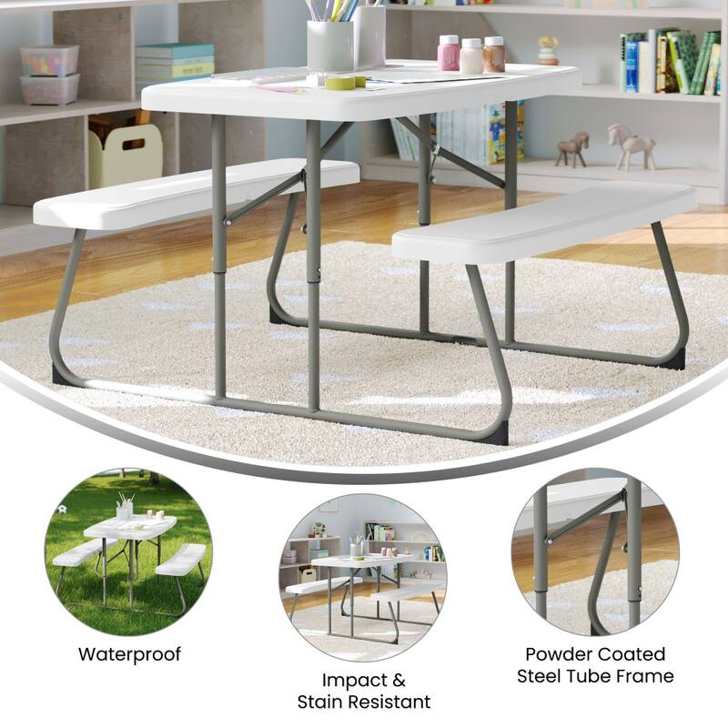 Indoor/Outdoor Commercial Grade Kids Folding Picnic Table with Benches - 37.5"D x 32.625"W x 21.5"H