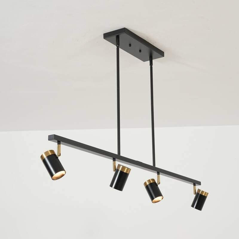 4-Light Modern Black & Gold LED Track Spotlight, Adjustable Linear Ceiling Light Fixture for Dining Room - 4 Light - Black