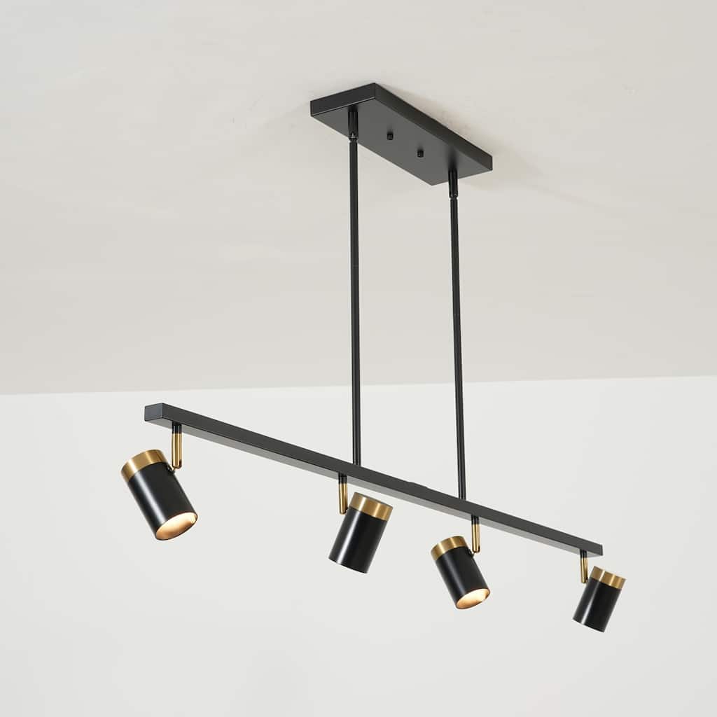 4-Light Modern Black & Gold LED Track Spotlight, Adjustable Linear Ceiling Light Fixture for Dining Room - 4 Light