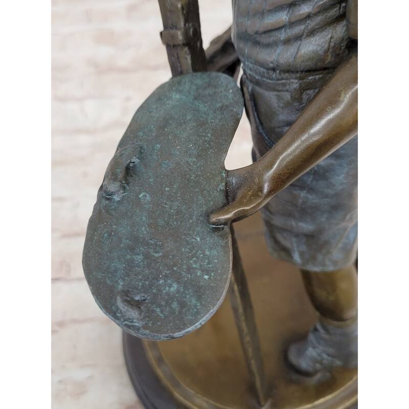 Young Boy Painting On Easel W/ Pallet - Bronze Sculpture Statue Art Teacher Gift Decor