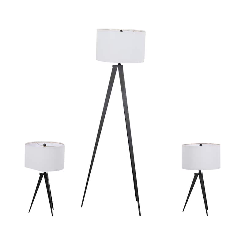 Sagebrook Home Black Modern Set of Three Metal Table & Floor Tripod Lamps - 16" x 16" x 60"