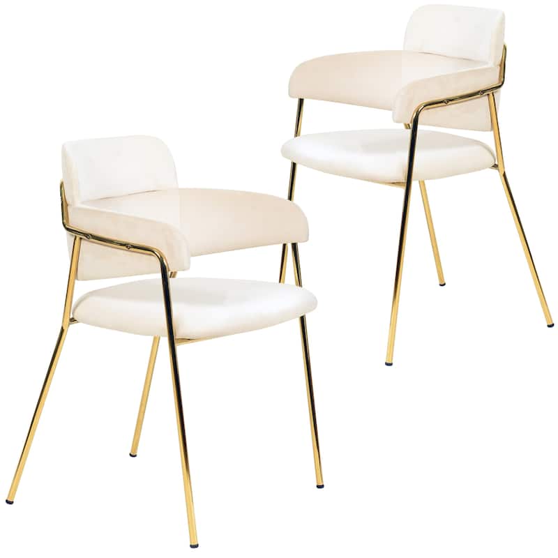 LeisureMod Axis Set of 2 Modern Upholstered Dining Chairs with Gold Stainless Steel Legs, Pair of Accent Side Chairs for Kitchen - Beige