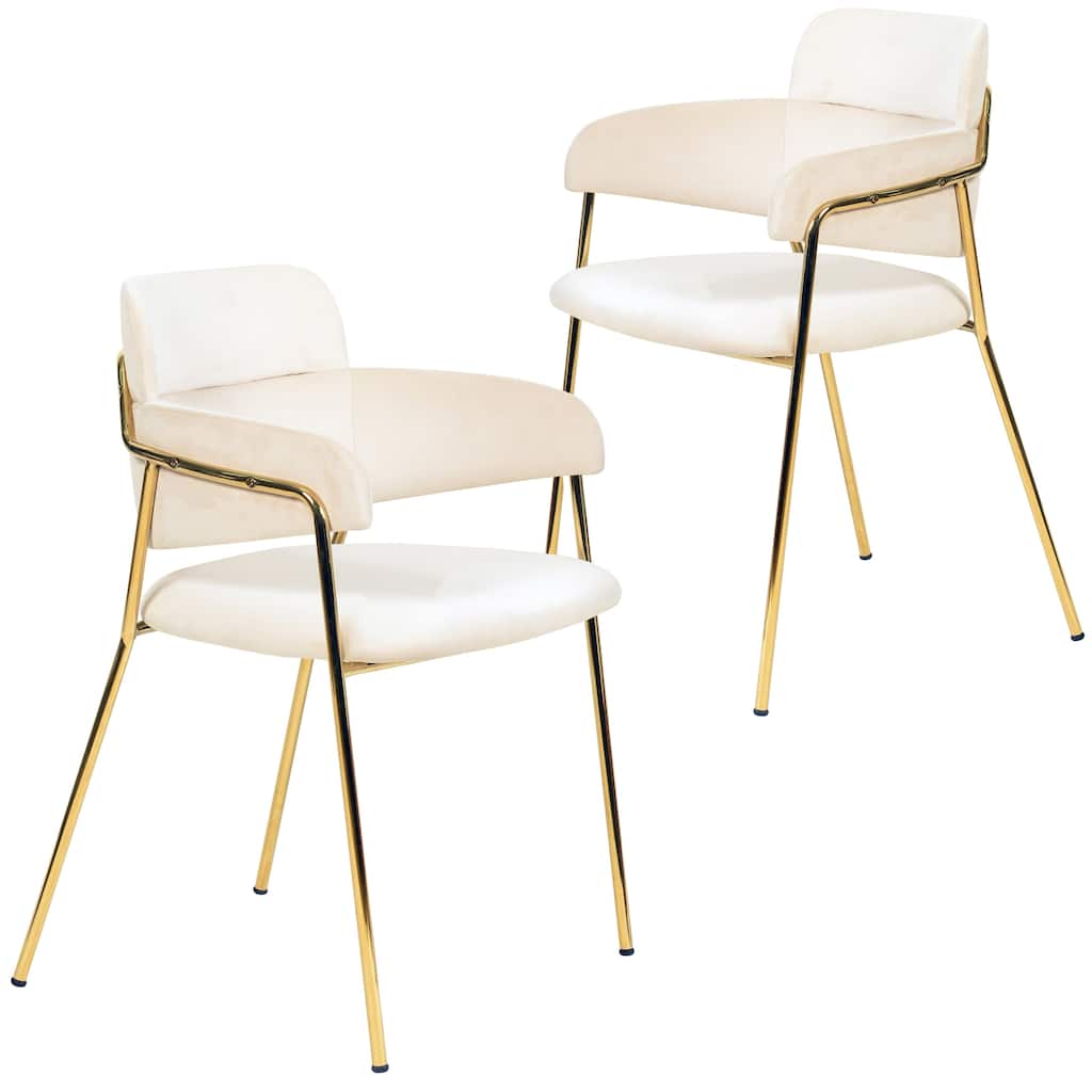LeisureMod Axis Set of 2 Modern Upholstered Dining Chairs with Gold Stainless Steel Legs, Pair of Accent Side Chairs for Kitchen