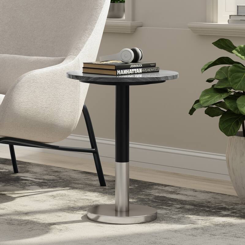 WYNDENHALL Ryan 16" Wide Modern Side Table in Genuine Marble and Iron - 15.7" d x 15.7" w x 21" h