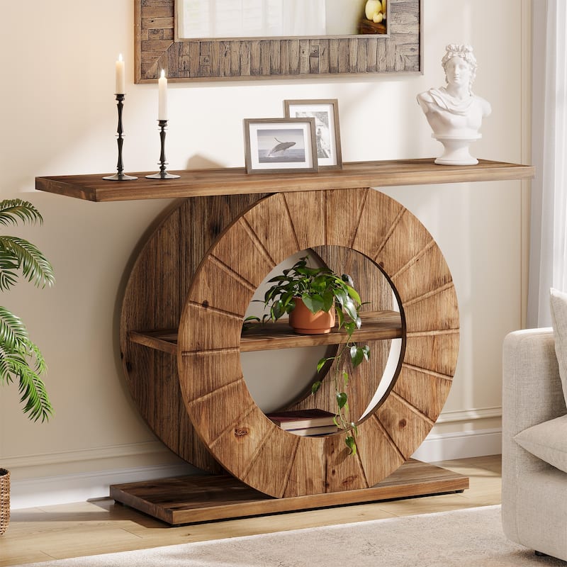 41" Solid Wood Console Table with Storage, Farmhouse Sofa Table