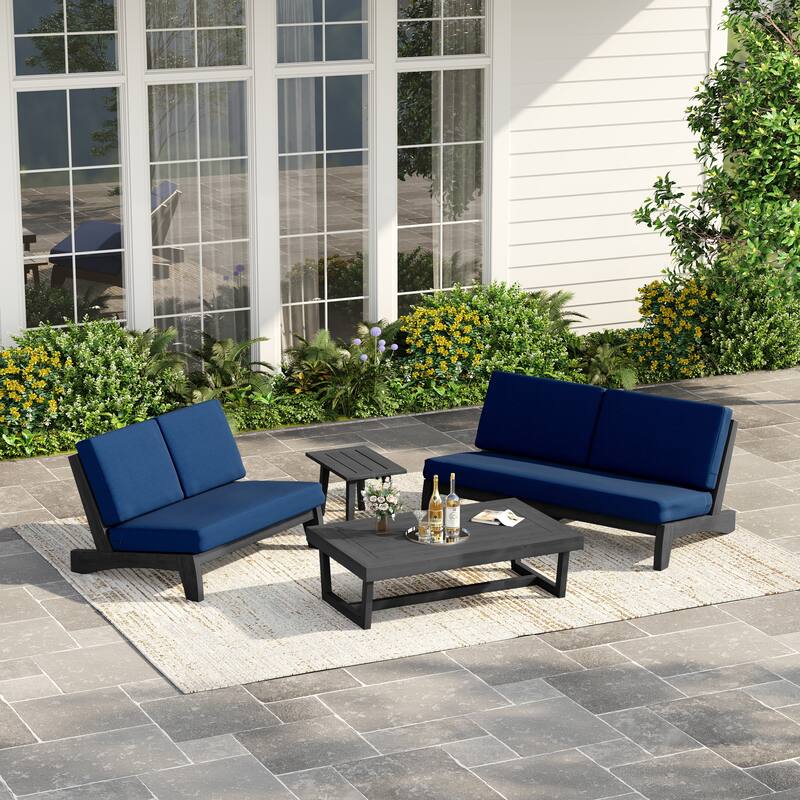 Casual Teak Outdoor Patio Conversation Set with Cushioned Sofa Loveaseat