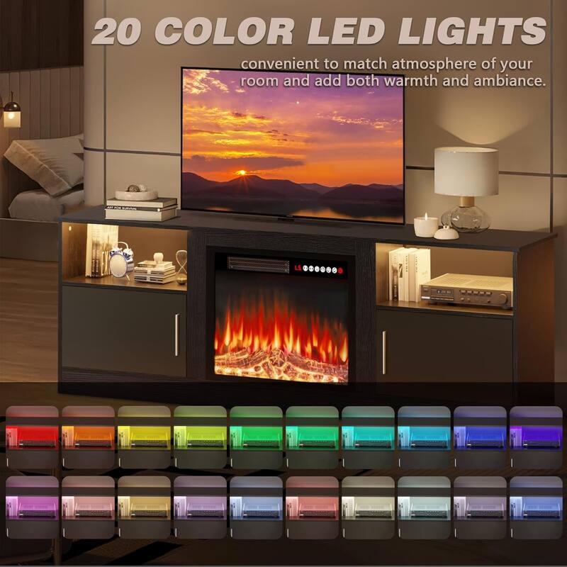 BOSSIN 70" Fireplace TV Stand - Modern Wood Entertainment Center with 23" Electric Fireplace with LED Light for Living Room
