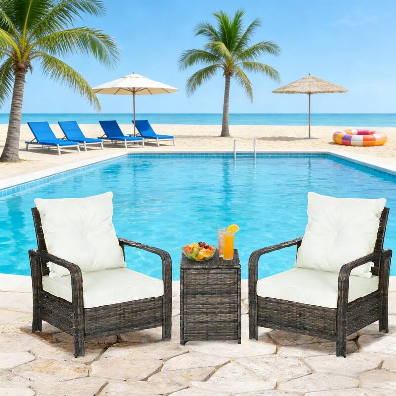 GDFStudio Outdoor 2 Chair & 1 Table Rattan 3 Piece Set