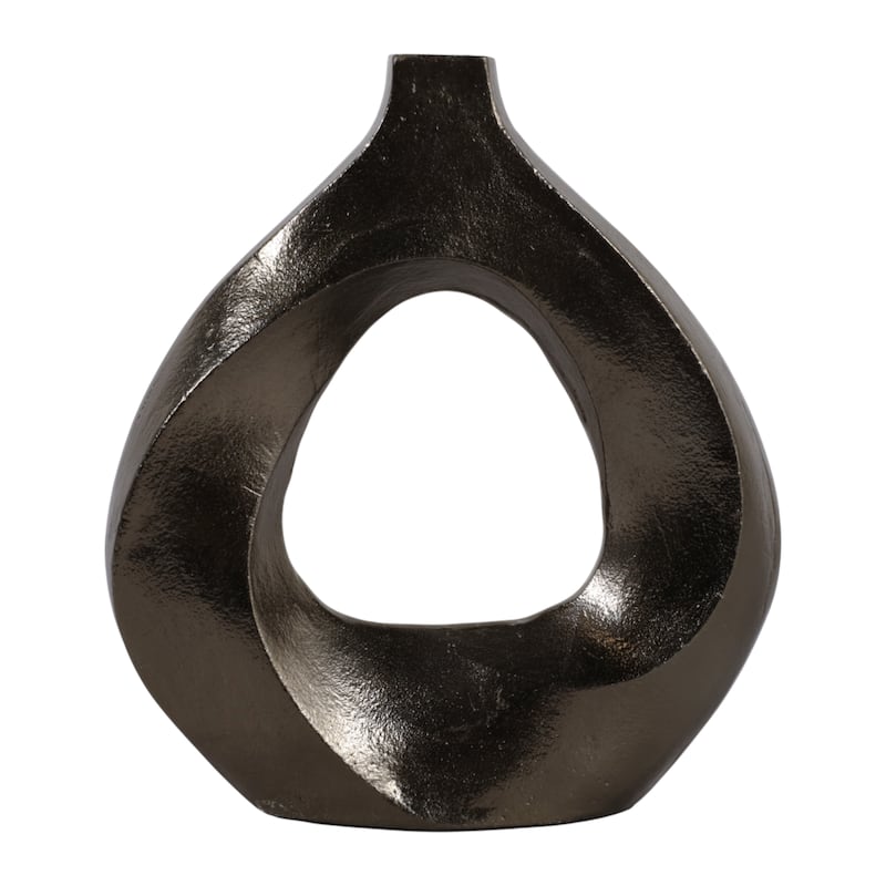 Artistic Metal Swirl Vase with Cut Out Center - Sculptural Flower Vase