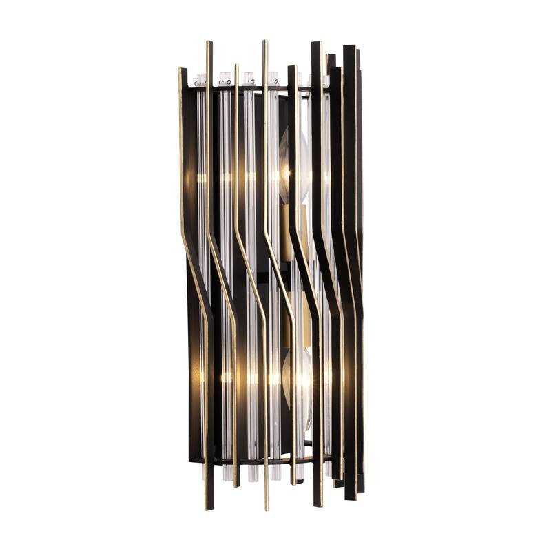Park Row 2-Light Flush Black and Gold Wall Sconce